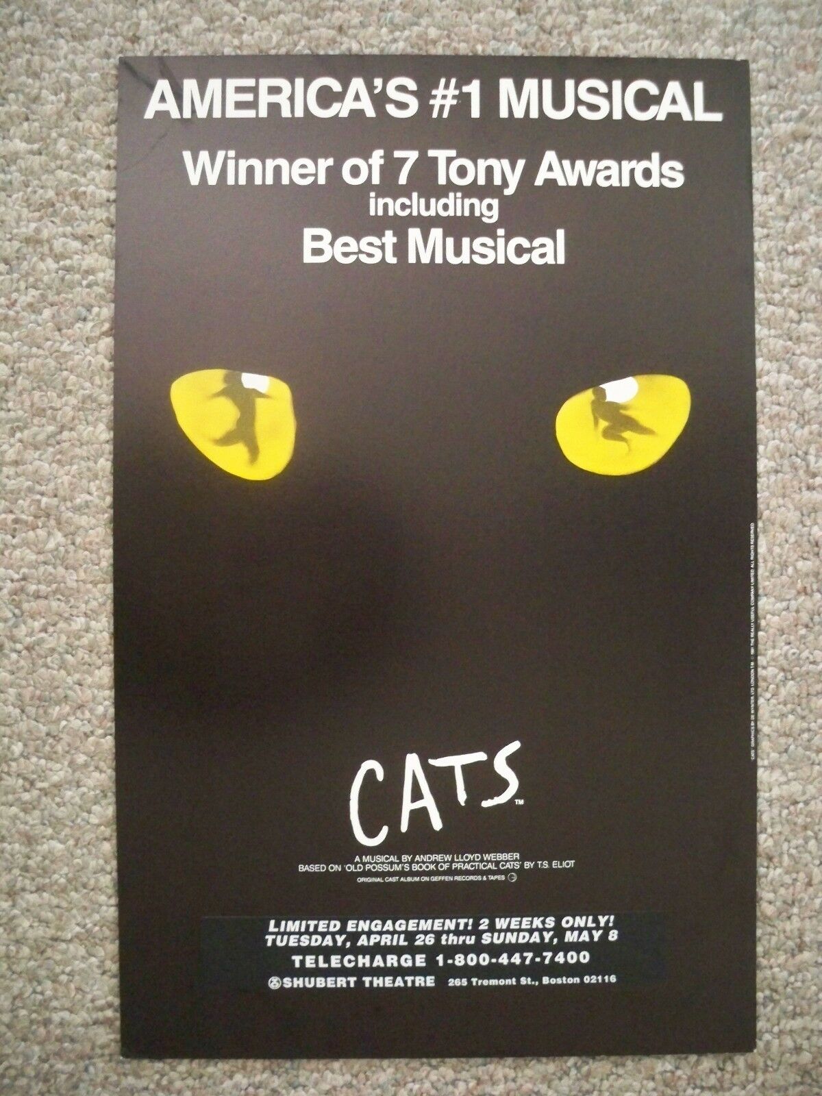 Cats Window Card Fourth National Tour Boston 1994