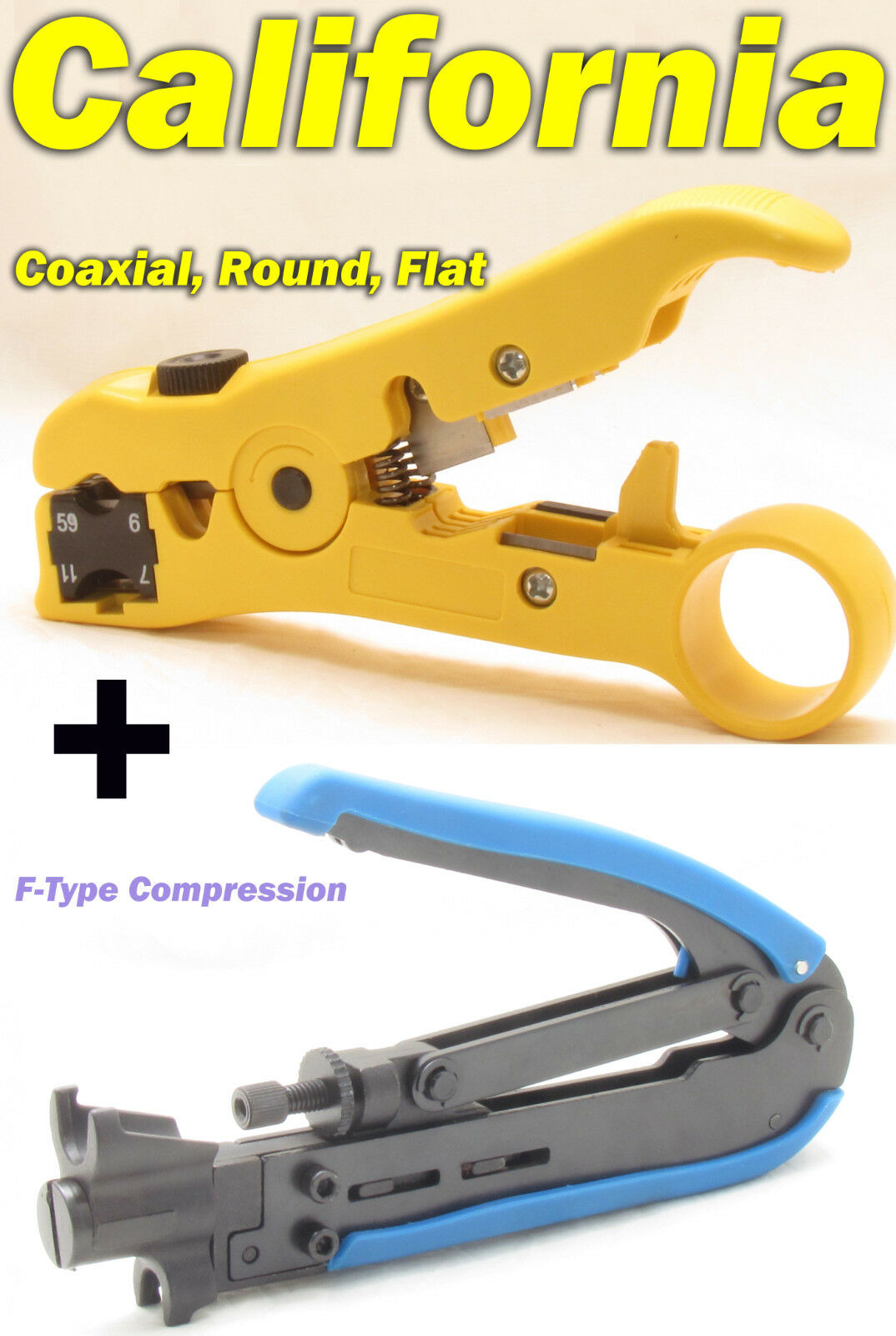 Compression Tool F Rg59 Rg6 Rg11 Connector + Cable Coax Coaxial Crimper Stripper