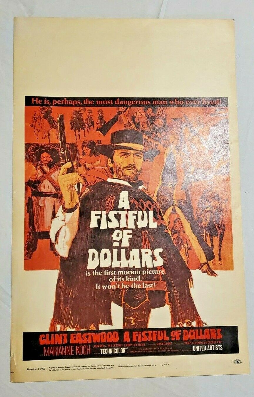 Clint Eastwood A Fistful Of Dollar Original Movie Window Card 22 X 14 Rare