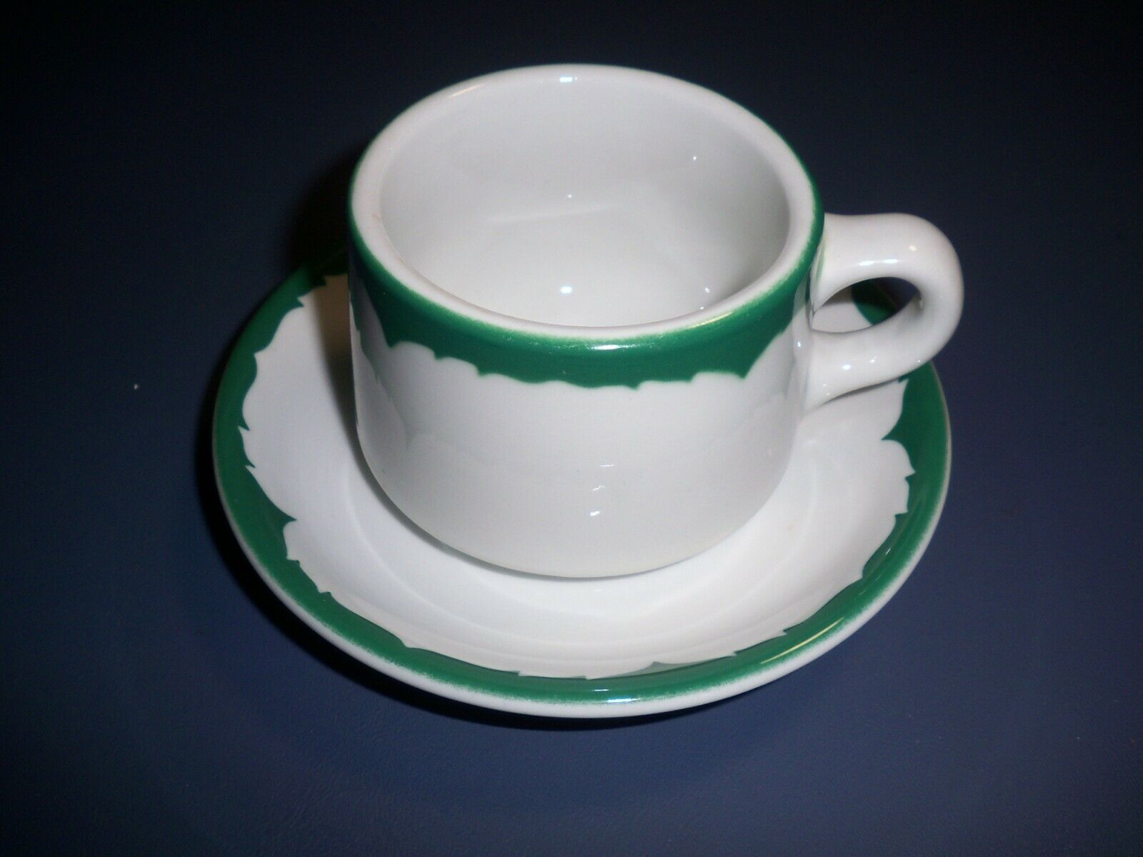 Vintage Shenango China Rimrol Welroc Green Flame Tip Small Cup And Saucer 1950`s