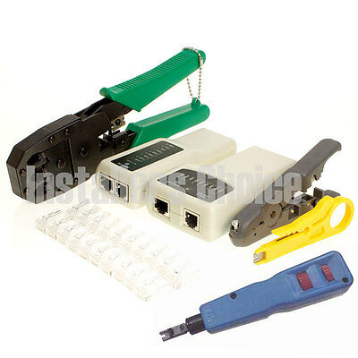 Rj45 Rj11 Lan Network Tool Cat5 Kit Cable Tester Crimper Wire Cutter Punch Down