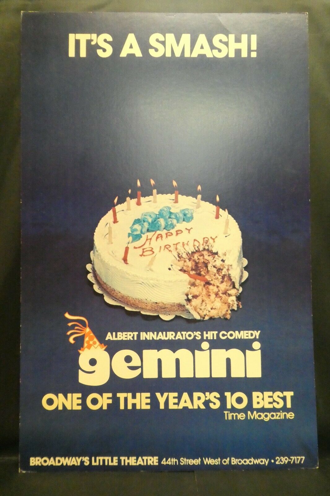 Albert Innaurato's Gemini Theater Broadway Window Card Poster 14" X 22"